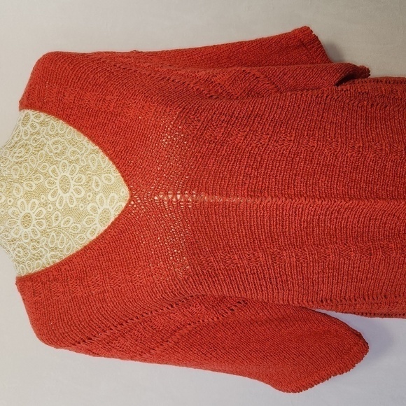 Chico's Annatto Orange Shaina Fringe Open Weave Pullover Sweater Dress Size 2/12 - Picture 2 of 11